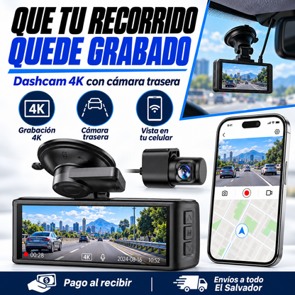 Dash Cam 3 Cámaras para Auto (Frontal + Interior + Trasera) — Protección Total al Volante