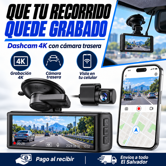 Dash Cam 3 Cámaras para Auto (Frontal + Interior + Trasera) — Protección Total al Volante