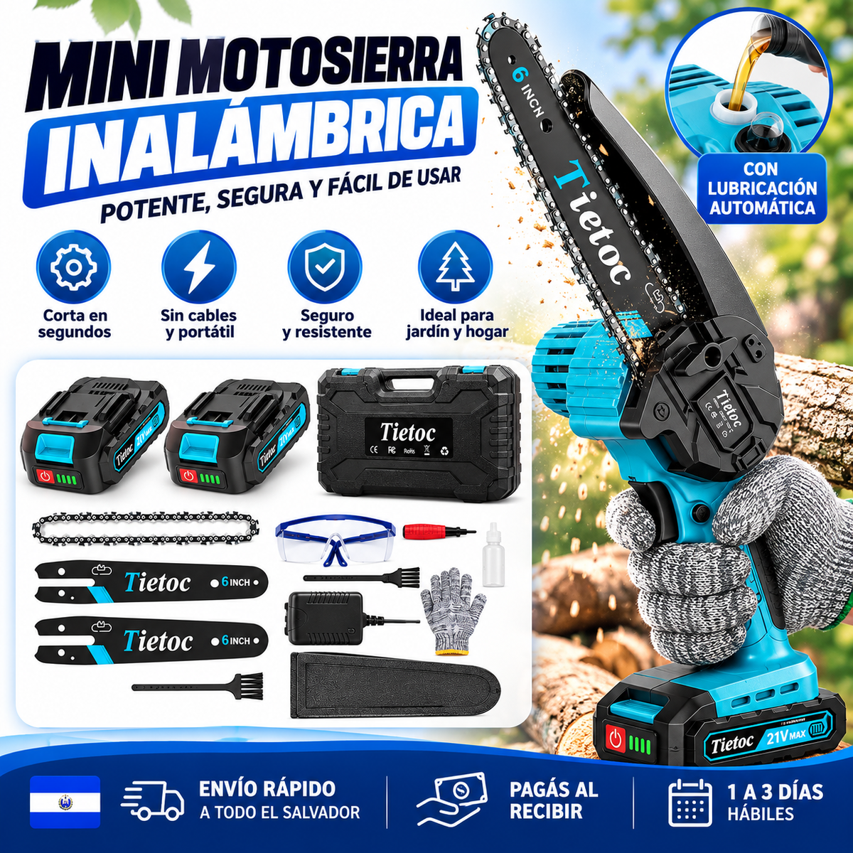 Mini Motosierra Eléctrica 21V — ¡Podá y Cortá con una Sola Mano!