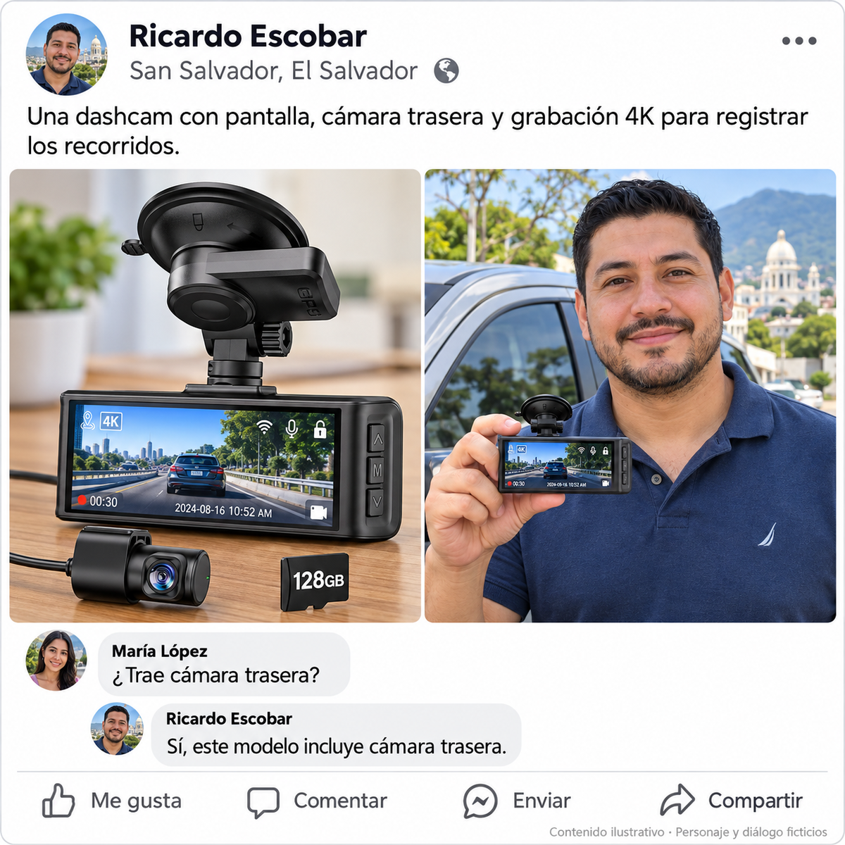 Dash Cam 3 Cámaras para Auto (Frontal + Interior + Trasera) — Protección Total al Volante