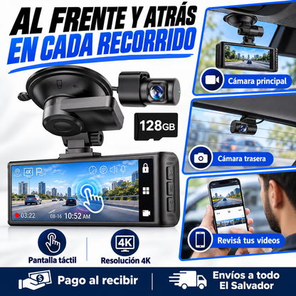 Dash Cam 3 Cámaras para Auto (Frontal + Interior + Trasera) — Protección Total al Volante