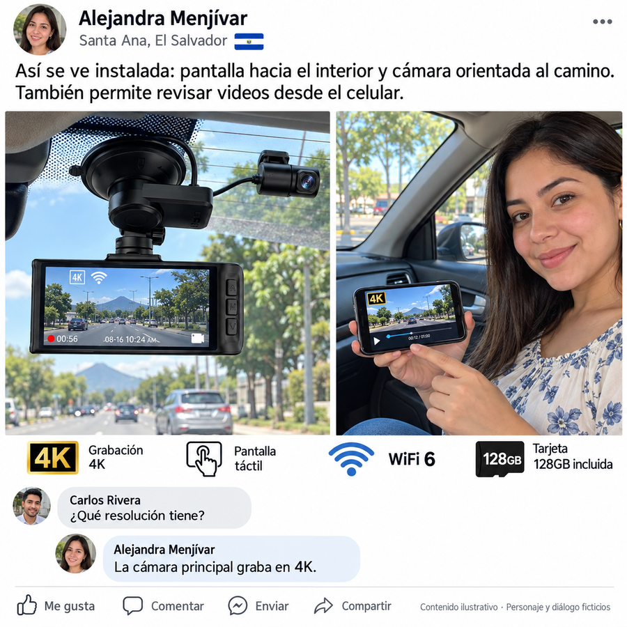 Dash Cam 3 Cámaras para Auto (Frontal + Interior + Trasera) — Protección Total al Volante - reseña de cliente 1